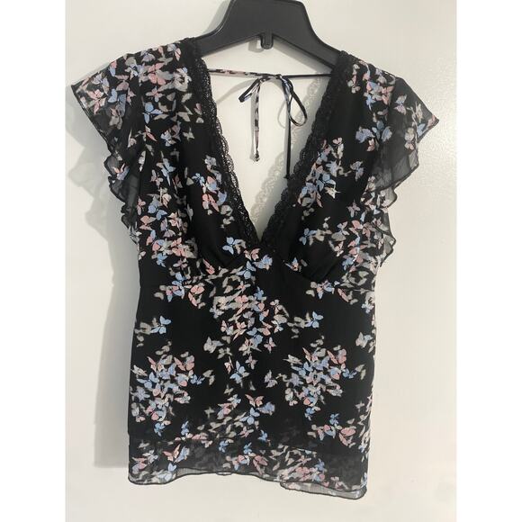 Women’s babydoll top S black butterfly print lace y2k fairy whimsical vintage - Picture 1 of 6